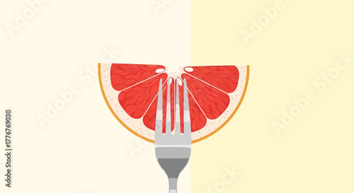 Freshly Sliced Grapefruit and Fork: A Colorful and Appetizing Culinary Illustration
