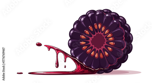Freshly Sliced Blackberry Illustration Showcasing Juice Flow And Realistic Digital Art Style