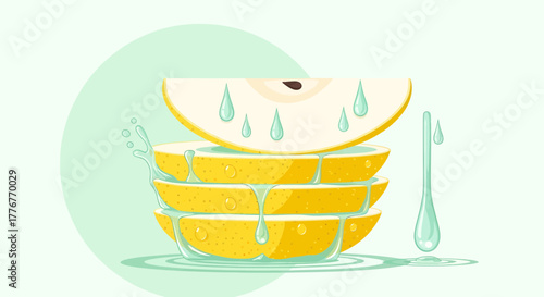 Freshly Sliced Pear Dripping with Water in a Refreshing and Appealing Illustration