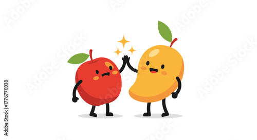 Friendly Fruits Give High Five Creating a Symbol of Freshness and Happiness