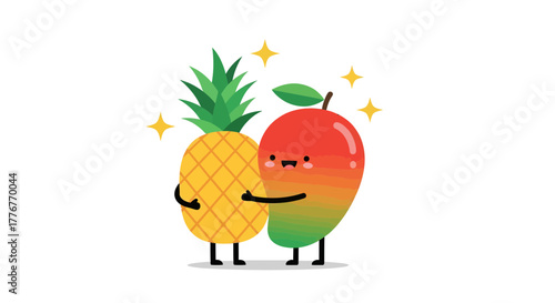 Friendly Fruits Celebrating Together With Sparkling Stars Against a White Backdrop Background