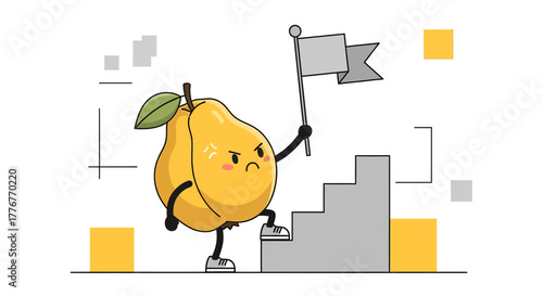 Fruity Ambition Embodied Pear Ascending Steps With The Goal Flag Held High