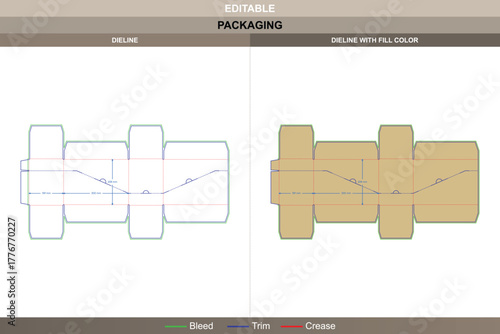 Tear and pull flat box dieline arranged through vector setup improving printing control packaging strength tear pull die line connection defines easy open folding mechanism