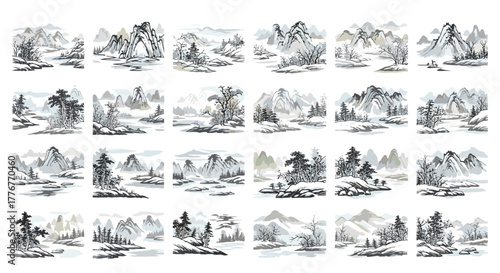 Collection of traditional chinese ink wash landscape paintings