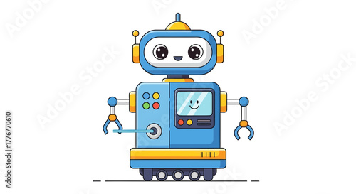 Friendly Android Cartoon Character with Smiling Face and Cute Features in a Vector Illustration