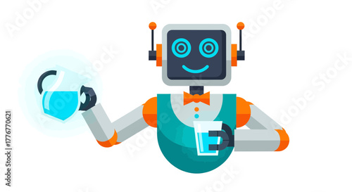 Friendly Bartender Robot Offers Refreshing Drink in Vector Abstract Graphic