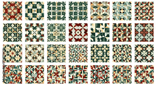 Collection of geometric patterns in vintage style, intricate and detailed