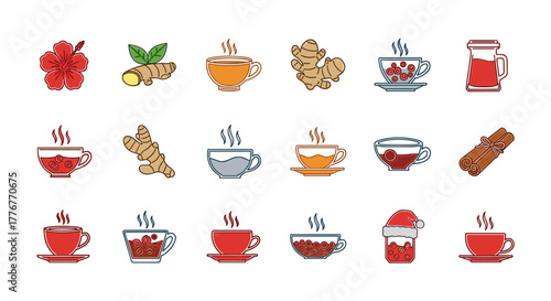 Collection of hot drinks and ingredients