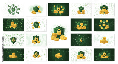 Digital security and cryptocurrency concept with padlock and coins