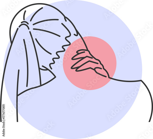 Woman with intense pain and muscle tension in the neck area