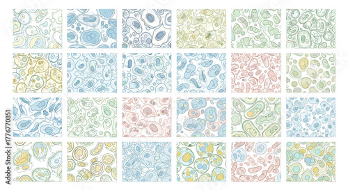Collection of 25 seamless paisley patterns in various pastel colors