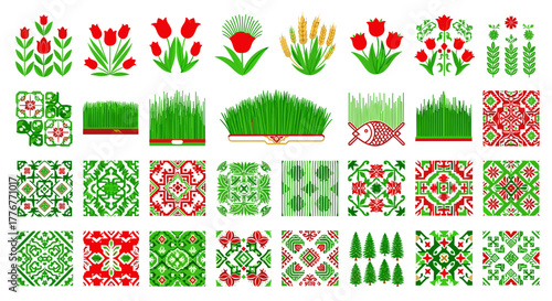 Collection of traditional persian nowruz symbols and patterns