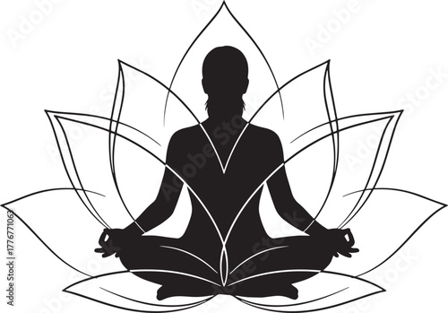 silhouette of a woman in yoga pose isolated on transparent background, editable file
