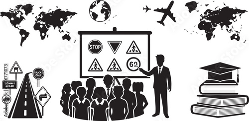 Global education, driving school, travel, and knowledge concepts