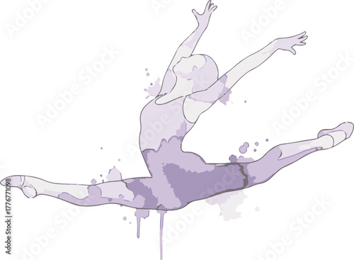 Dynamic watercolor illustration of a dancer's elegant leap pose