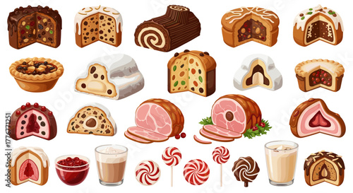 Assortment of festive holiday food and sweets