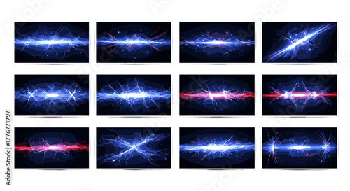 Abstract blue and red energy lightning streaks on