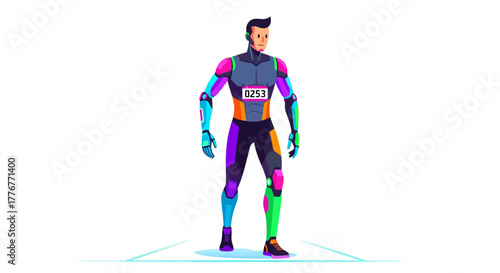 Futuristic Athlete Illustration Depicting Cybernetic Enhancements and Technological Innovation