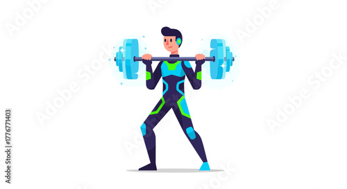 Futuristic Athlete Powering Up With An Enhanced Barbell For A Powerful Workout