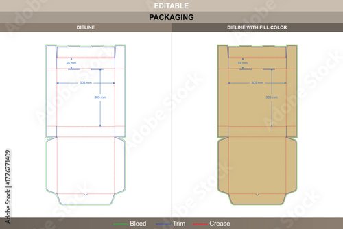 Open square mailer box dieline produced through vector setup refining printing detail packaging stability square die line mapping forms strong corners suitable for shipping