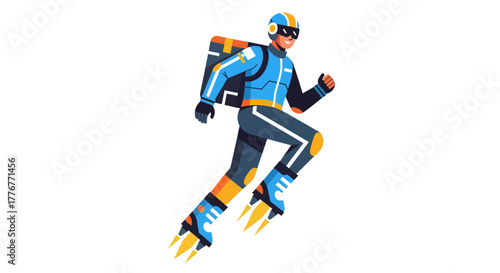 Futuristic Delivery Person Powered By Jet Propulsion Preparing For Rapid Service