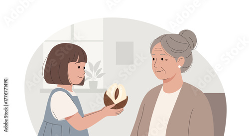 Generous Youngster Offering Food To The Smiling Senior In A Gentle And Delightful Moment