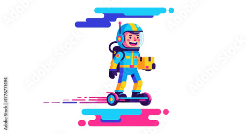 Futuristic Delivery Service: An Astronaut Delivering Packages on a Hoverboard in Space