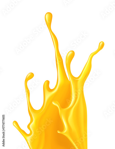 Orange Juice Fluid. Sweet fruity juice splash. Juicy liquid fluid crown. Vector Illustration Isolated on white background.