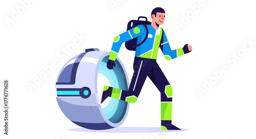 Futuristic Explorer Exiting A Portal: A Journey Through Time and Dimensions