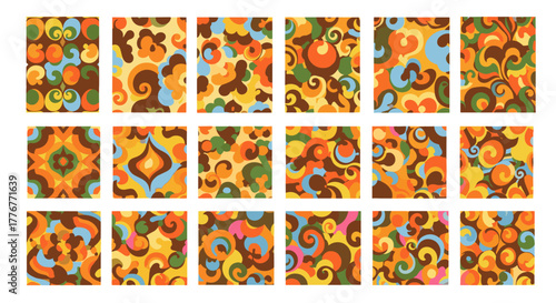 Retro psychedelic seamless pattern background in warm colors