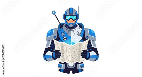 Futuristic Explorer In A Suit Examining A Detailed Map For Navigation in Space and Beyond