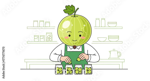 Gooseberry Character Preparing Gooseberry Preserves In A Rustic Kitchen Setting