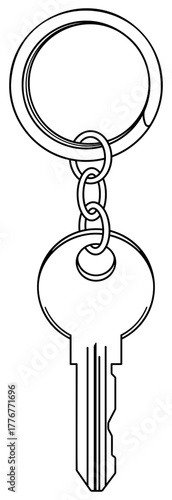 Black key on a keychain without background