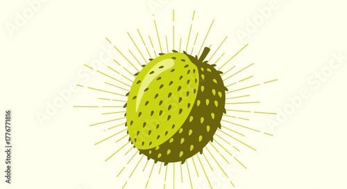Graphic Illustration Of Soursop Fruit With Sunburst Rays On White Background