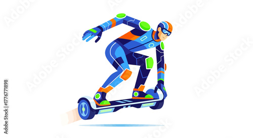Futuristic Person Exploiting A Hoverboard With Modern Apparel and Dynamic Pose Design