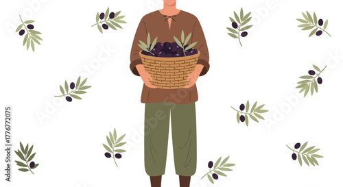 Harvesting Olive: Gathering Olives in Wicker Basket Agriculture And Labor