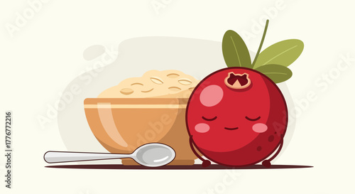 Healthy And Wholesome Breakfast Scene With Cute Cranberry And Oatmeal Bowl