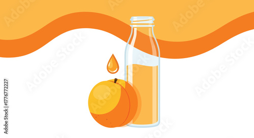 Healthy Apricot Juice, Vitamin Rich Beverage and Fresh Fruit Illustration, Isolated On White
