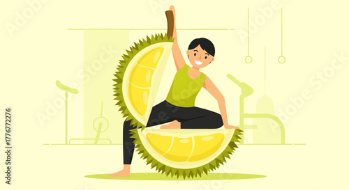 Healthy Durian Exercise Concept Depicts a Person in Creative Workout Pose