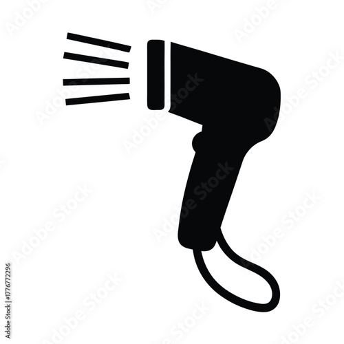 A stylized black hair dryer icon emits three black lines to indicate heat