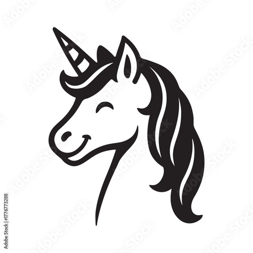 Whimsical Charm Unicorn Illustration with a Smiling Face and Flowing Mane