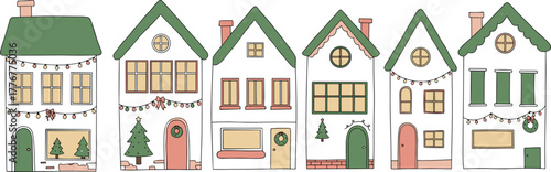 Cartoon Christmas house illustration, festive winter home vector, holiday decoration artwork, cozy seasonal clipart, whimsical architectural design
