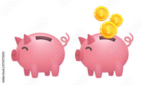Piggy bank. Vector 3D illustration isolated on white background.