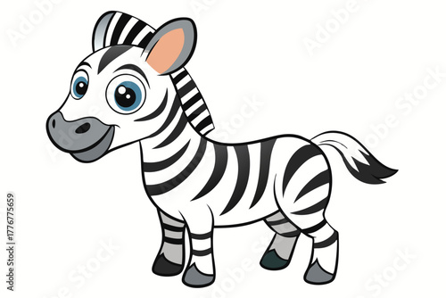 Cartoon Zebra With Blue Eyes on White Background Detailed Animal