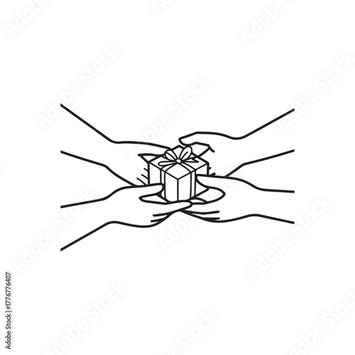 Hands exchanging a gift simple line drawing style a striking silhouette