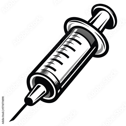 Gray Syringe Design with Hollow Interior Markings on White Background
