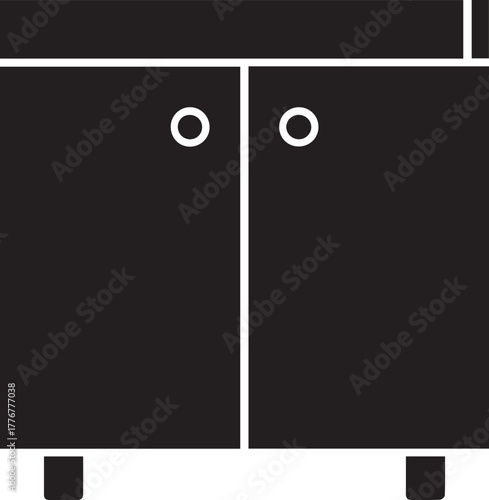 Black cabinet with two white circular handles on a white background simple illustration furniture storage