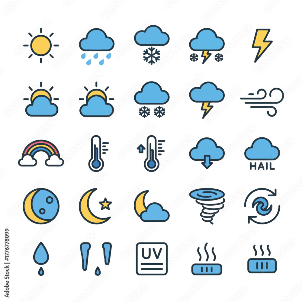 Obraz premium Flat vector weather icons
