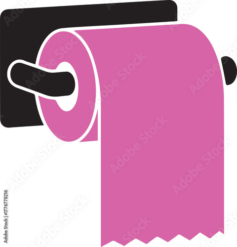 Pink toilet paper roll on black holder with white outline and jagged edge vector
