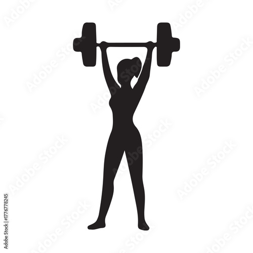 Empowering silhouette of a strong woman engaging in weightlifting, symbolizing dedication to fitness, power, and athletic achievement. Ideal for sports and healthy lifestyle designs